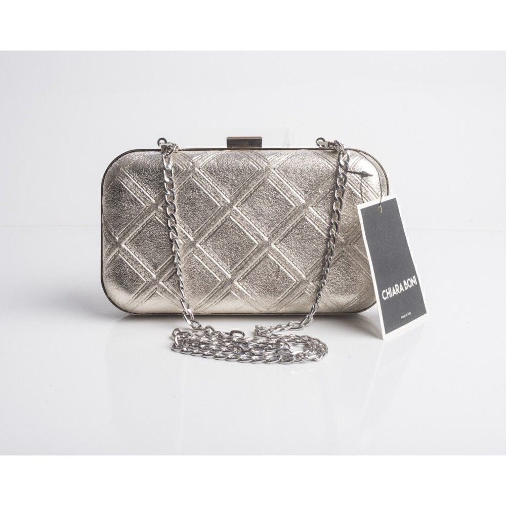 Chiara Boni Womens Gold Diamond-Embossed Metallic Leather Gloria Clutch Gold